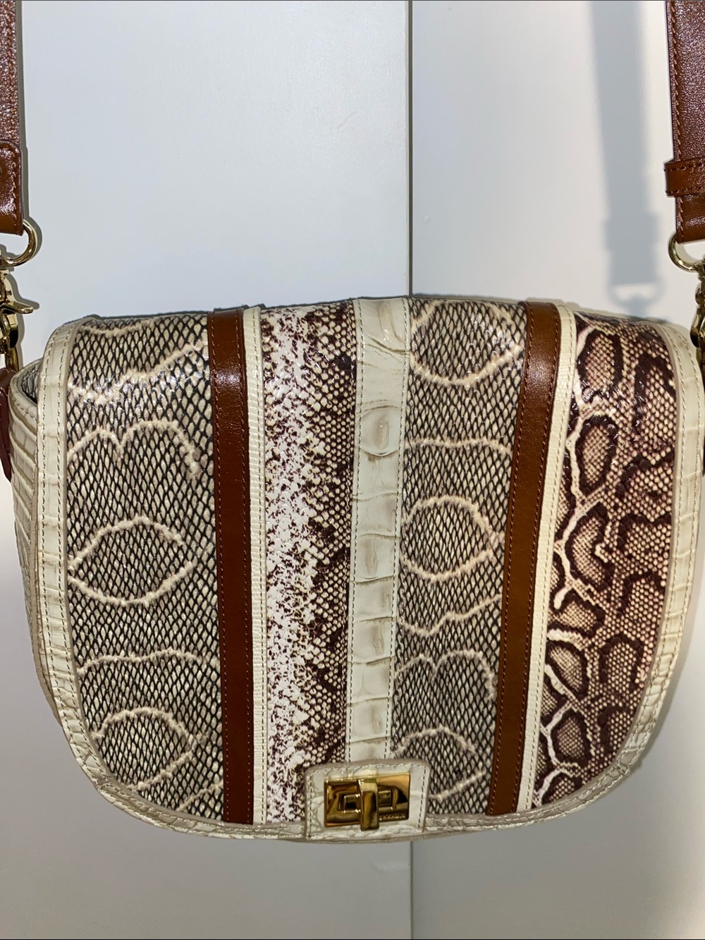 Brahmin Neutral & Brown Snake & Alligator Crossbody Bag